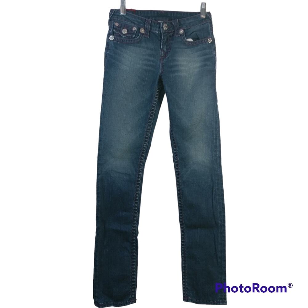 TRUE RELIGION GIRL'S JULIE SUPER T WITH PURPLE STITCHES JEANS SIZE 14